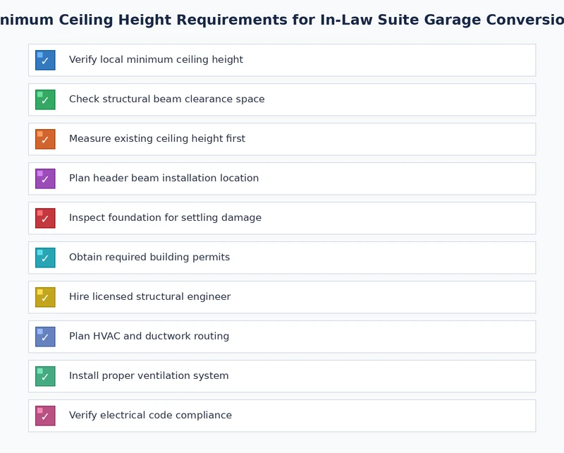 Checklist for meeting garage conversion ceiling height requirement in an in-law suite