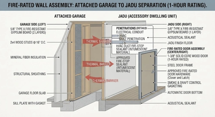 Infographic comparing fire rated wall garage JADU assembly tiers