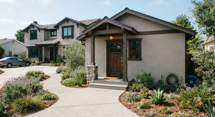 garage conversion separate entrance design shown on a South Bay home exterior