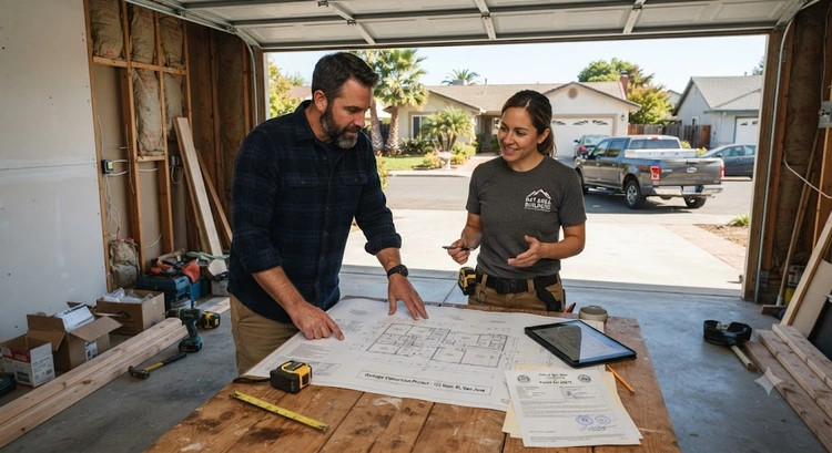 Garage to home office permit San Jose conversion in progress with framing and electrical rough-in