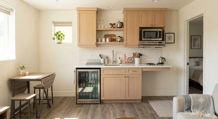 Compact JADU kitchenette meeting South Bay code requirements