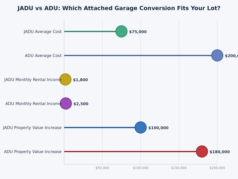 Chart comparing JADU and attached ADU garage conversion costs and square footage