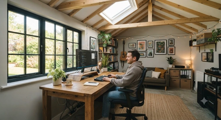 garage office windows skylights comparison in a converted South Bay garage
