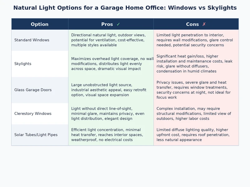 garage office windows skylights comparison table