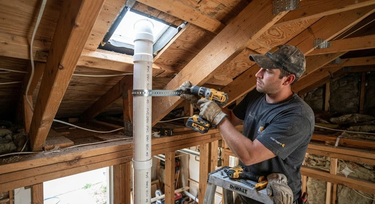 Plumbing vent stack running through a garage conversion bathroom wall in San Jose