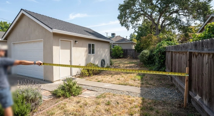 San Jose ADU setback requirements diagram showing property line distances for garage conversions