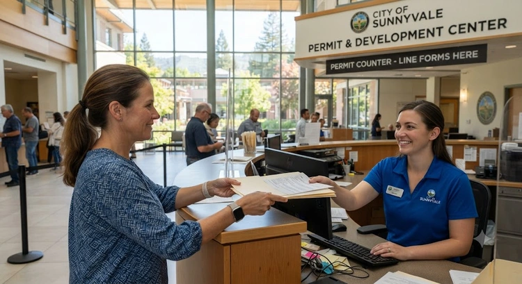 Sunnyvale JADU permit process paperwork and garage conversion plans on a table