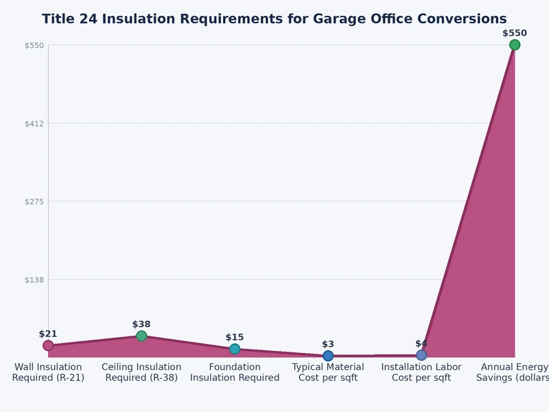 Chart showing Title 24 minimum R-values for garage conversion walls, ceiling, and floor